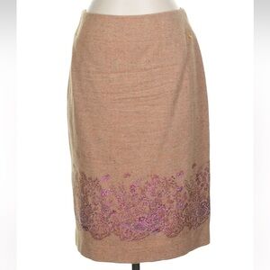 Vintage Albert Nipon Wool Silk Lilac Floral Embroidered Pencil Skirt Size 4 S